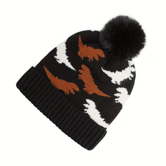 Dinosaur Jacquard Woolen Hat with Velvet Warm Winter