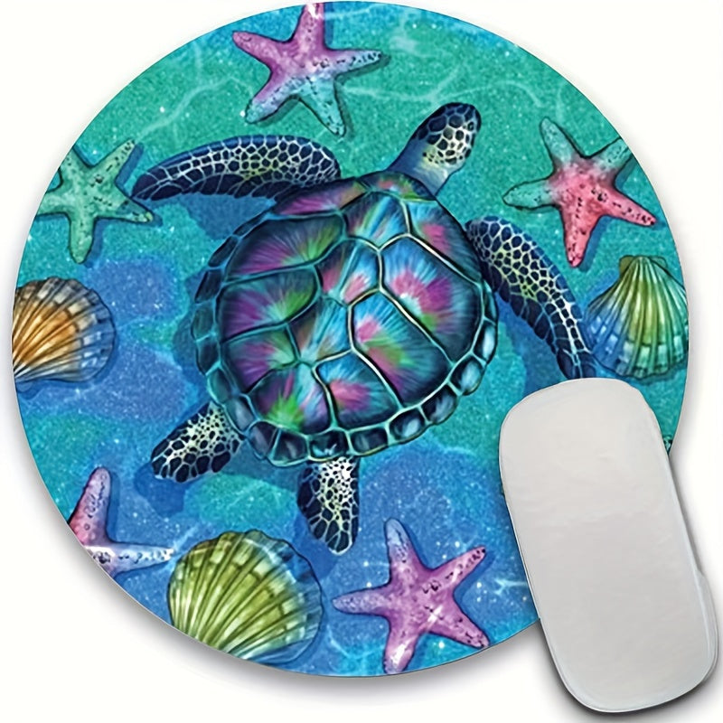 22cm Turtle & Starfish Printed Mouse Pad - Anti Slip & Waterproof