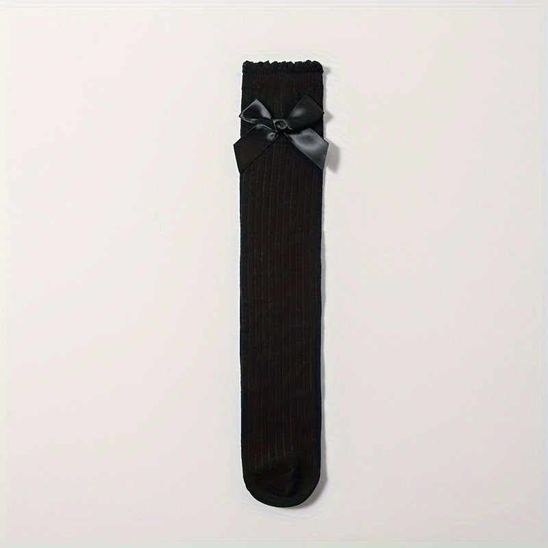 Girl's Bowknot Striped Knee High Socks Comfy Long Stockings