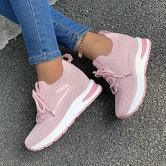 Women's Platform Sneakers Breathable Lace Up Low Elastic Shoes