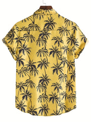 Coconut Tree Print Hawaiian Shirt Men's Casual Short Sleeve Vacation Resort Top