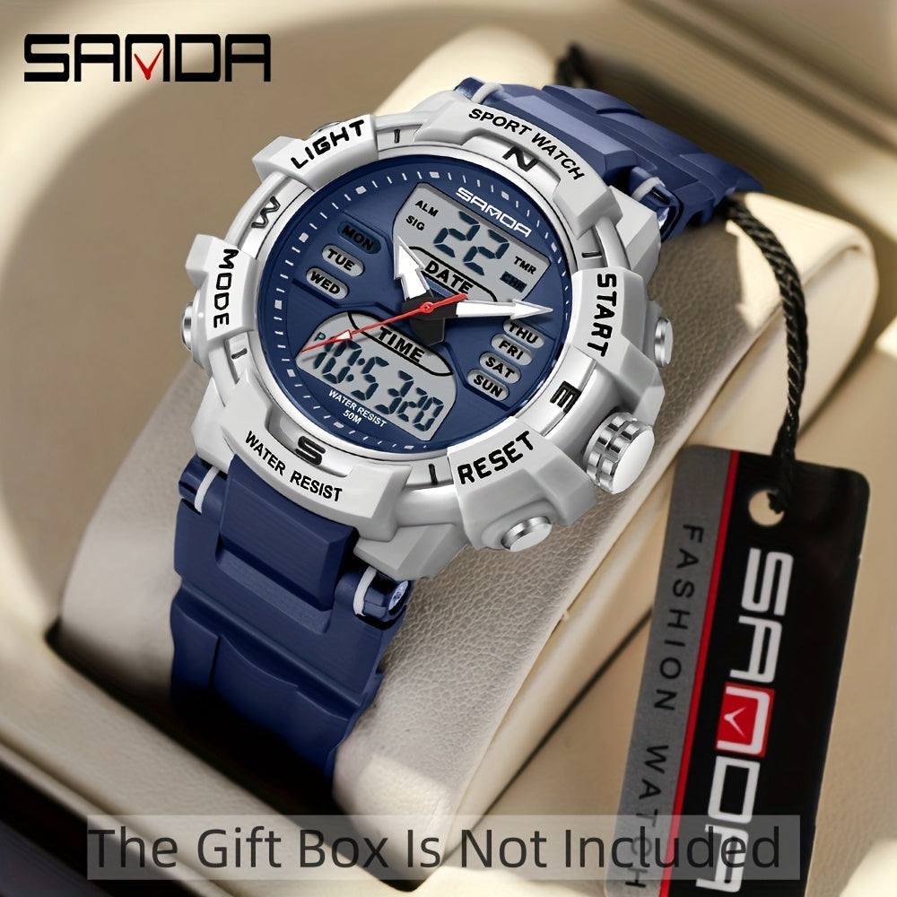 SANDA Unisex Digital Sport Watch 24H Night Light Stopwatch 5ATM TPU Strap