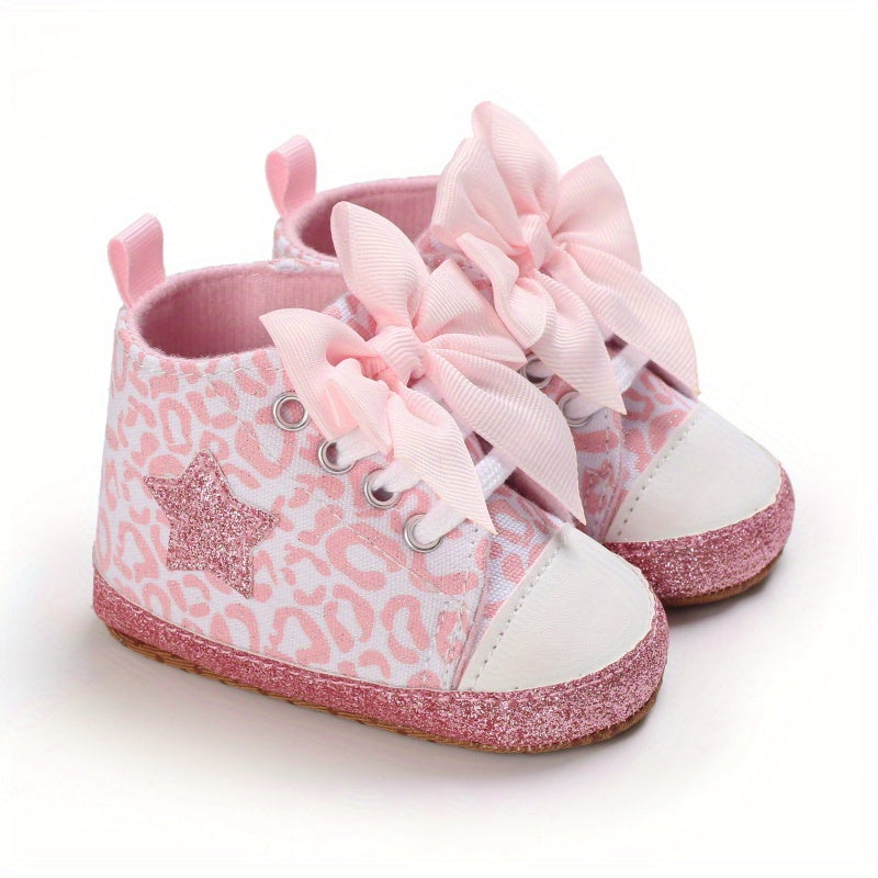 Baby Girls Lightweight Sports Shoes With Bowknot Comfortable Non Slip Crib Shoes