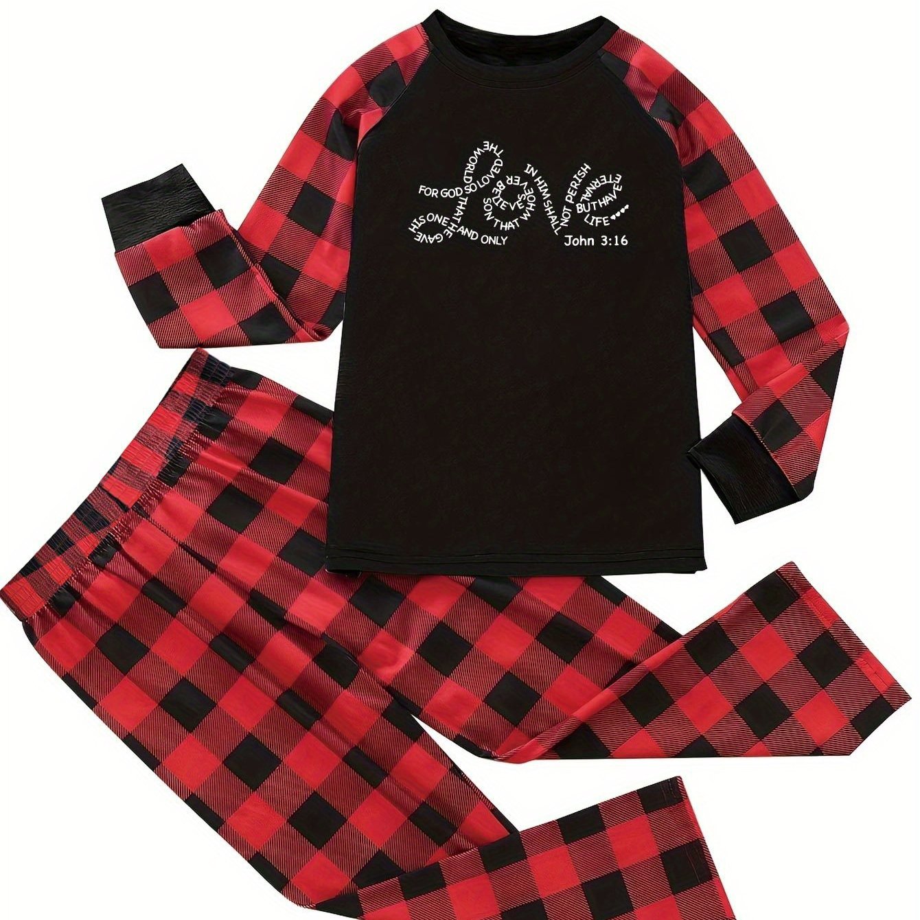 Casual Pajamas Set - Women's Plus Letter Graphic Tee & Pla