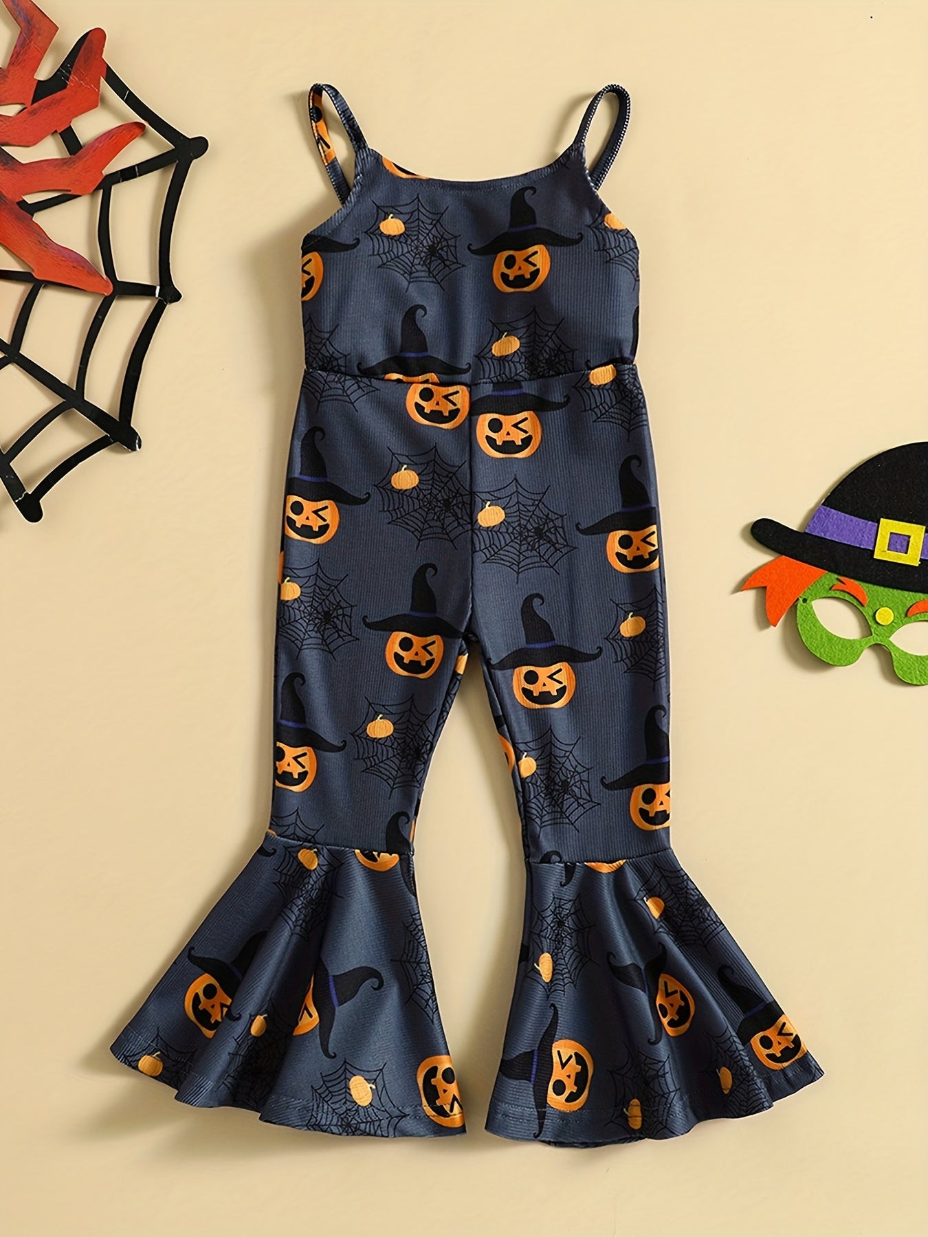 Toddler Halloween Pumpkin Jumpsuit Spaghetti Straps Romper