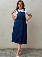 Women's Plus Size Denim Overall Dress with Adjustable Straps