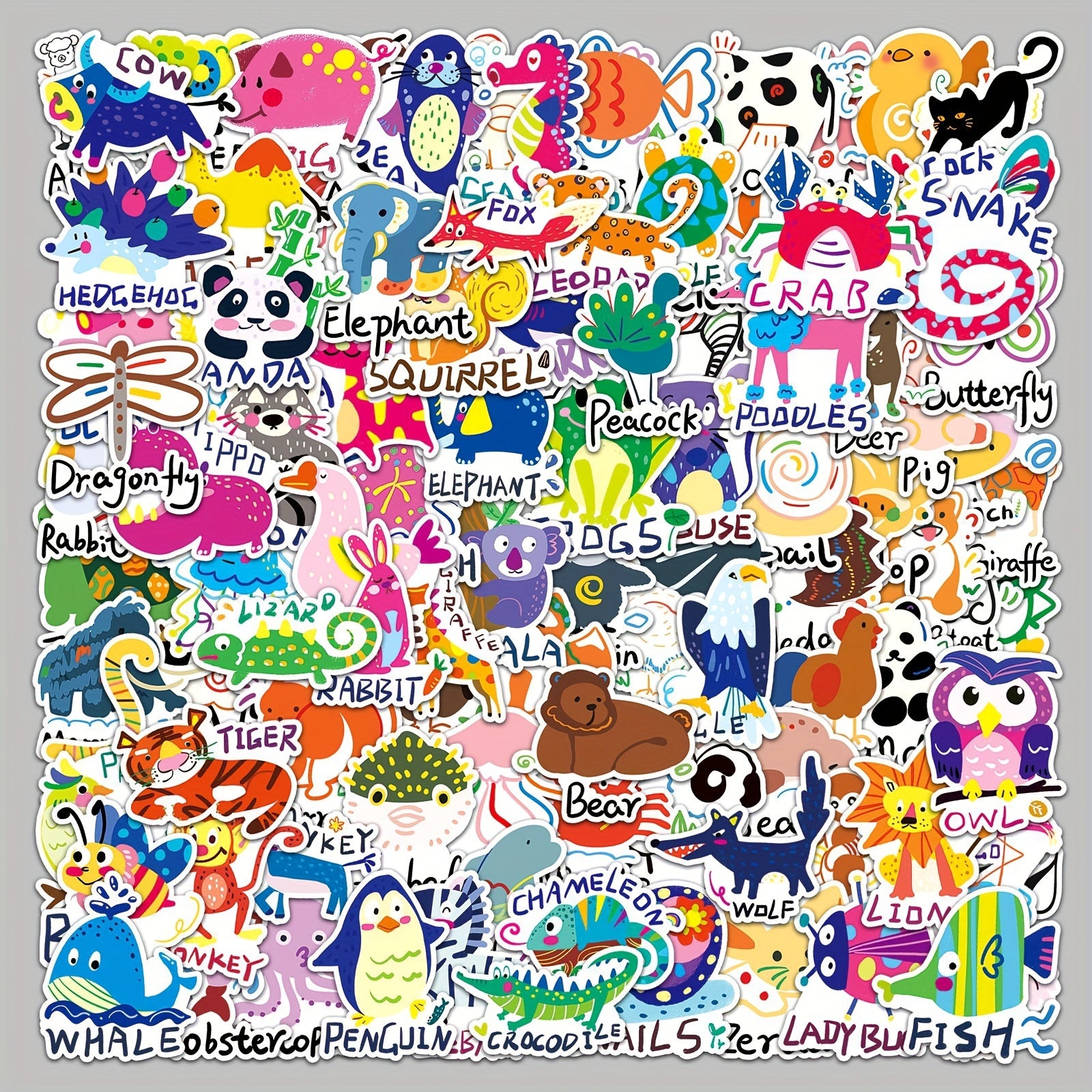100pcs Cartoon Animal Letter Word Waterproof DIY Stickers