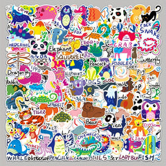 100pcs Cartoon Animal Letter Word Waterproof DIY Stickers
