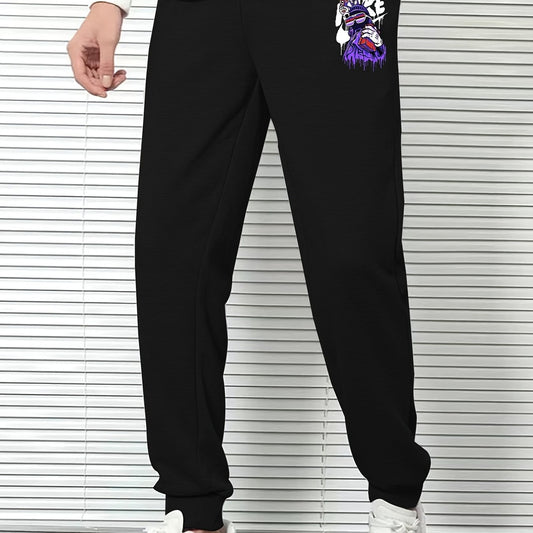 Men's Cartoon Graphic Jogger Pants with Drawstring