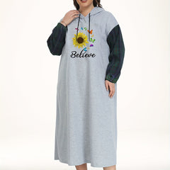 Butterfly & Sunflower Print Plaid Hooded Sleep Dress