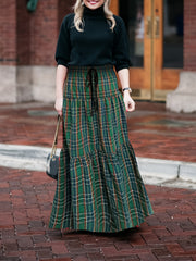 Plaid Print Drawstring Maxi Skirt