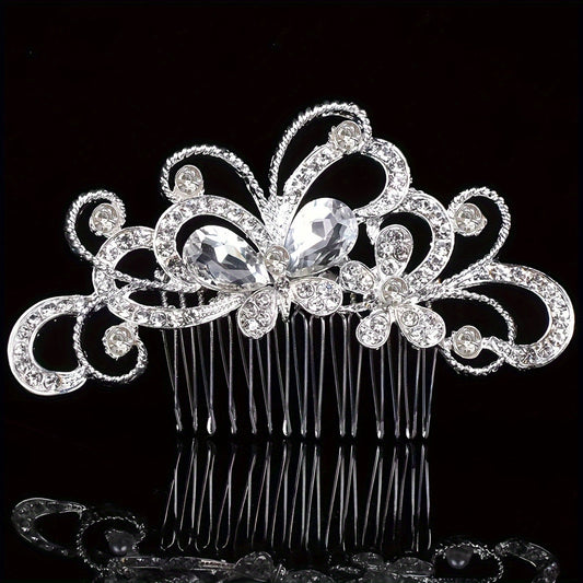 Handcrafted Bridal Hair Comb with Butterfly & Floral Design