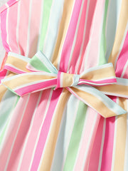 Toddler Girls Block Striped Princess Dress For Party Beach Vacation