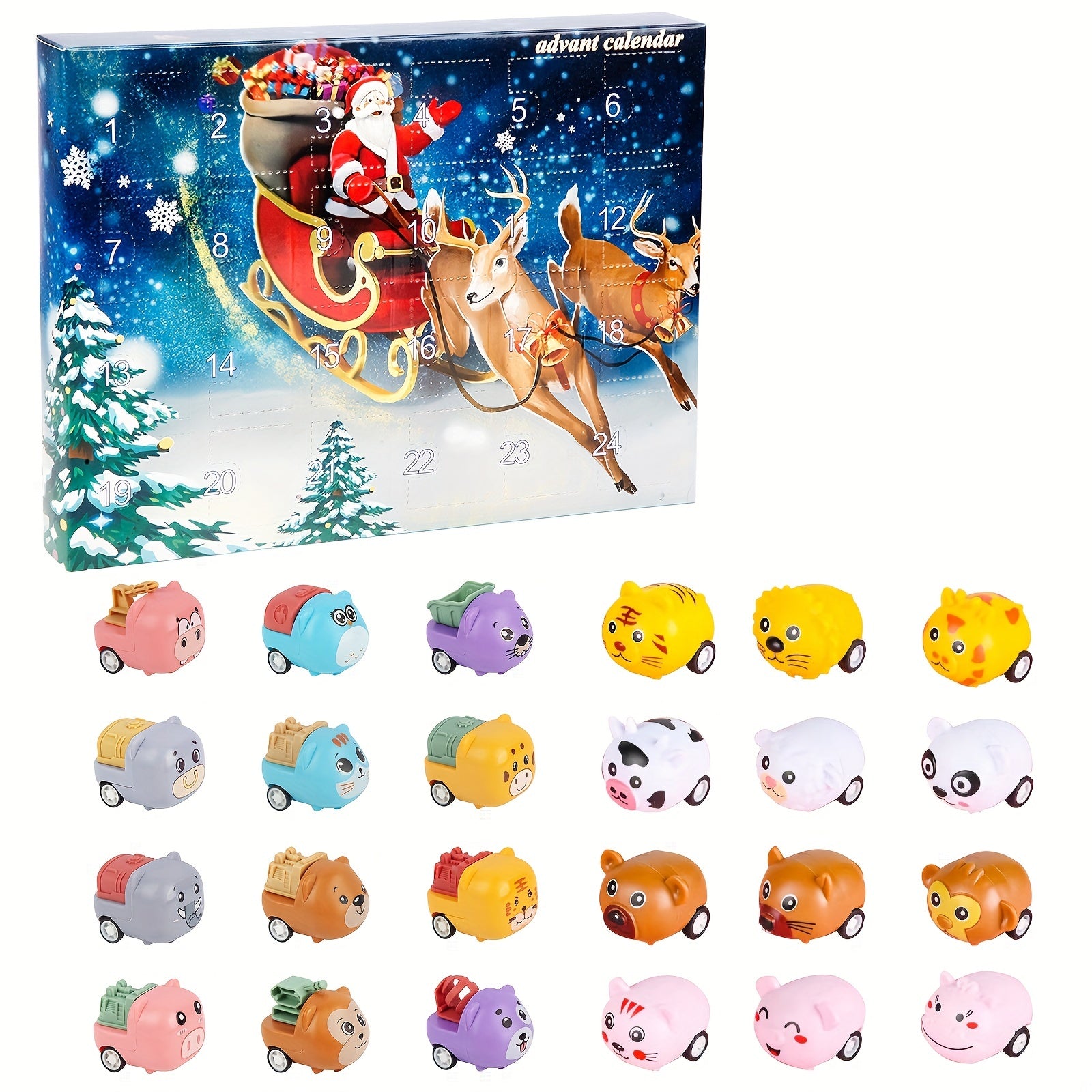 Christmas Countdown Calendar with 24 Surprise Animal Toy Cars