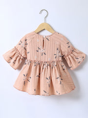 Girls Floral Print Peplum Blouse Flared Sleeve Holiday Outfit
