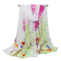 Lotus Printed Chiffon Silky Scarf Long Shawl Beach Scarf
