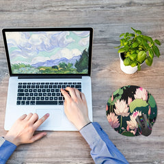 Round Flower Mouse Pad Non Slip Rubber Laptop Office Computer Decor