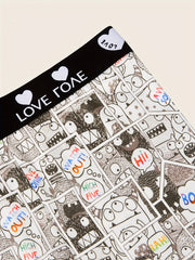 Cartoon Print Bra & Panties Set Full Coverage Sports Bra & Elastic Panties