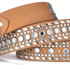 Rhombus Inlaid Diamond Punk Style Leather Belt Waistband
