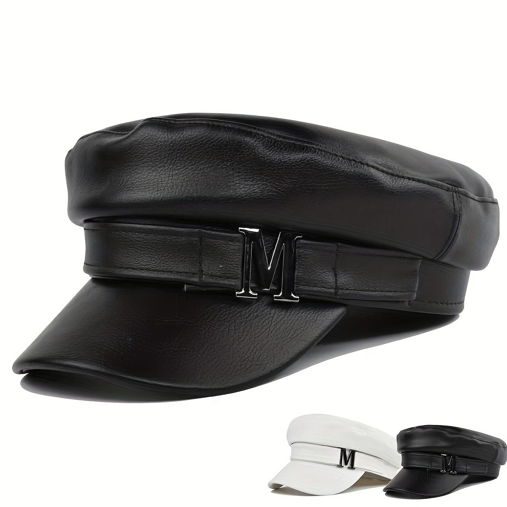 M Decor PU Beret Classic Solid Adjustable Newsboy Cap Captain Hat