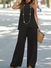 Two piece set Halter Top & Wide Leg Pants Outfit