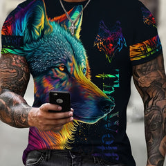Wolf 3D Pattern Print Men's Short Sleeve T-Shirt Graphic Tee