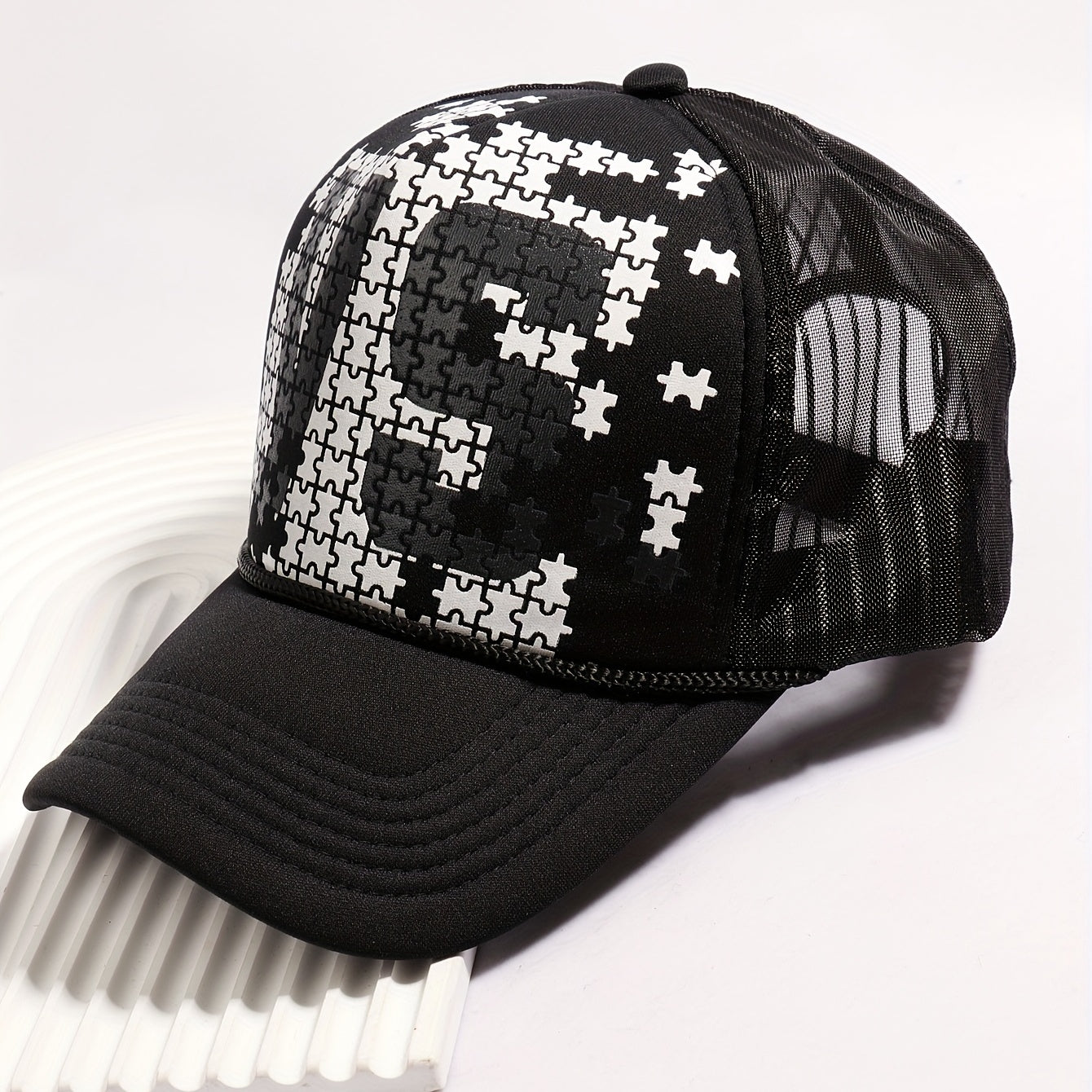 3D Puzzle Print Baseball Cap Mesh Trucker Hat Adjustable Sports Dad Hat