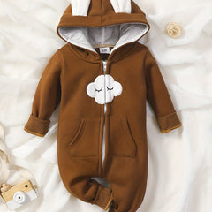 Baby Girl's Cloud Embroidered Hooded Romper