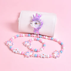 3pcs 3D Cartoon Horse Silicone Strap Girls' Watch