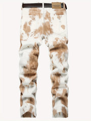 Colorful Splash Pattern Slim Fit Jeans Men's Casual Street Style Denim Pants