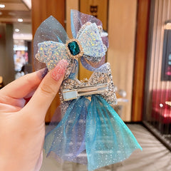 Princess Bow Knot Mesh Crystal Hair Clips for Kids