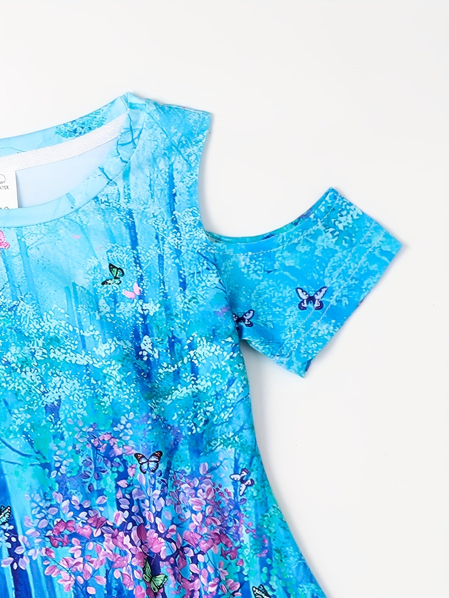 Girls Dreamy Forest Cold Shoulder Dress for Summer Party
