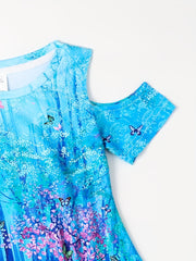 Girls Dreamy Forest Cold Shoulder Dress for Summer Party
