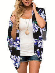 Print Cover Up Shirt V Neck Long Sleeves Loose Fit Casual Semi Sheer Cardigan