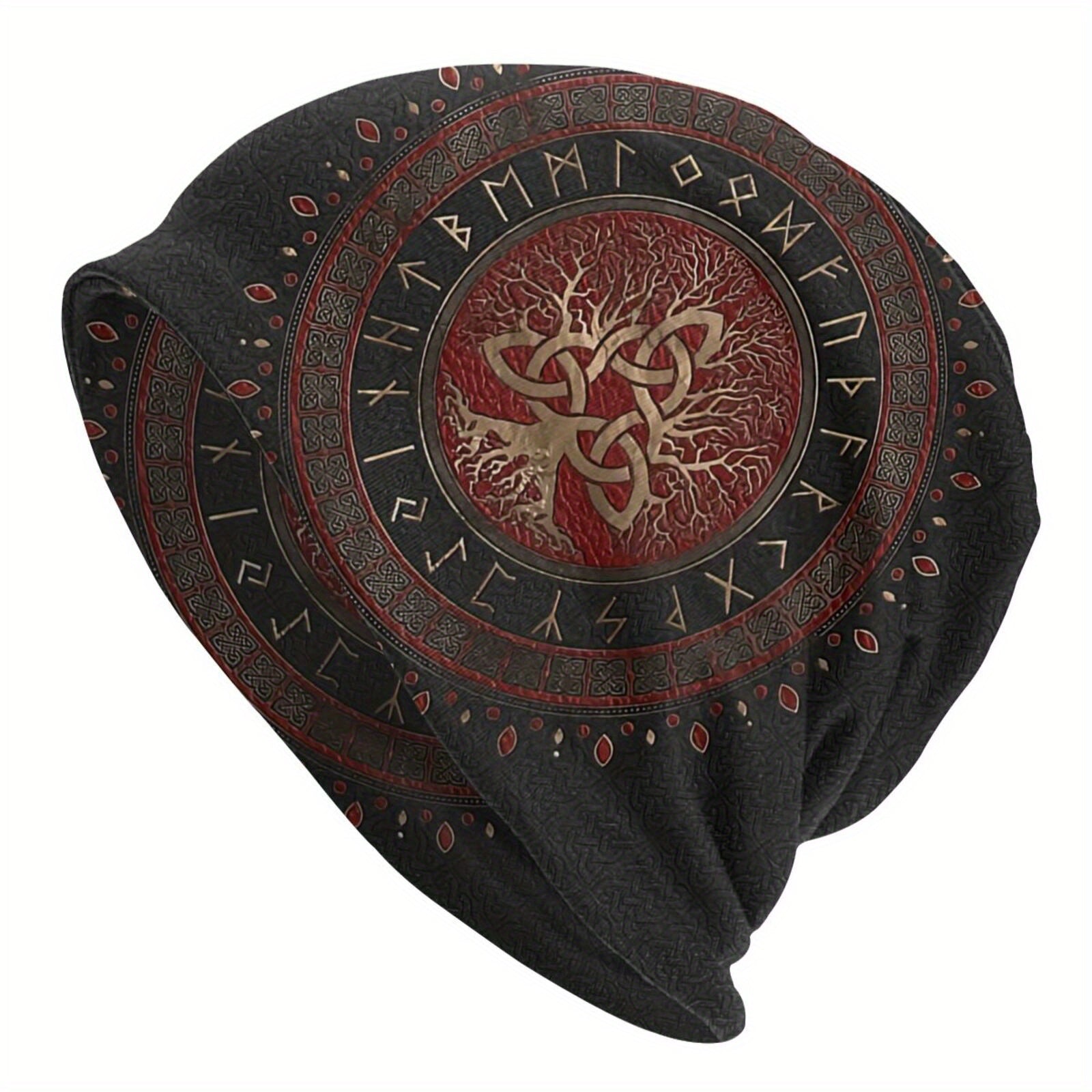 Thin Viking Style Bonnet Hat With Tree Of Life Pattern