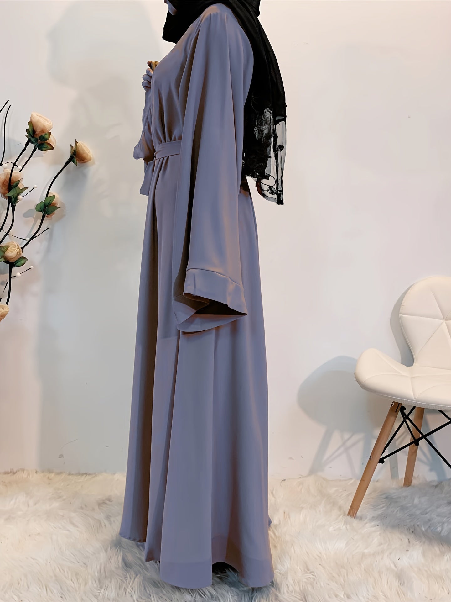 Casual Abaya Dress Women's Plus Solid Long Sleeve Round Neck Maxi Jala