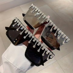 Oversized Sunglasses Rhinestone Tassel Party Club Decorative Glasses