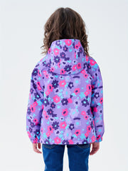 Girls Flower Graphic Hooded Jacket Zip Up Lightweight Windbreaker