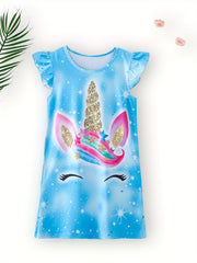 Girls Unicorn Tie Dye Print Nightdress Sleeveless PJ