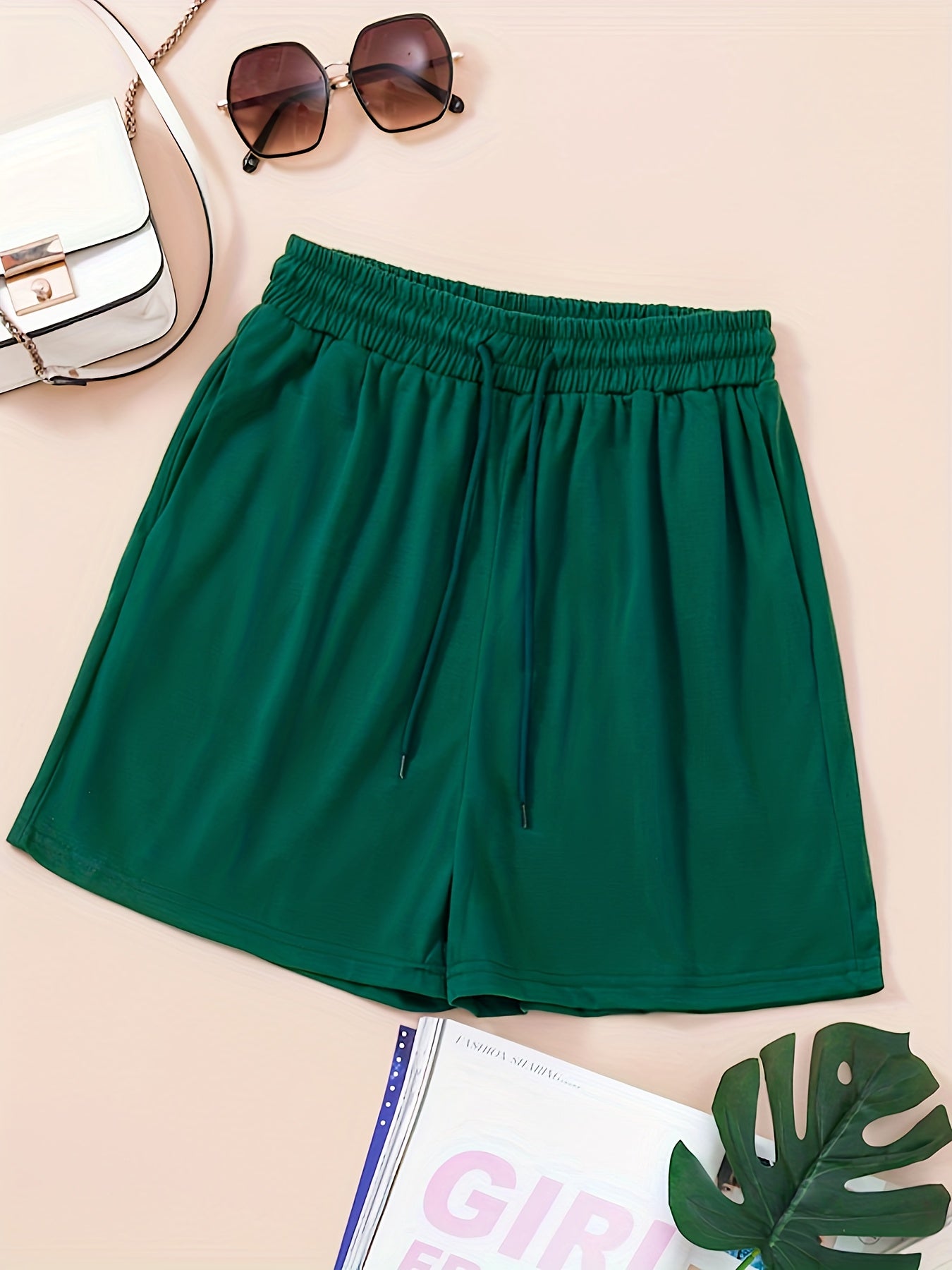 Drawstring Waist Shorts Casual Solid Shorts For Summer & Spring