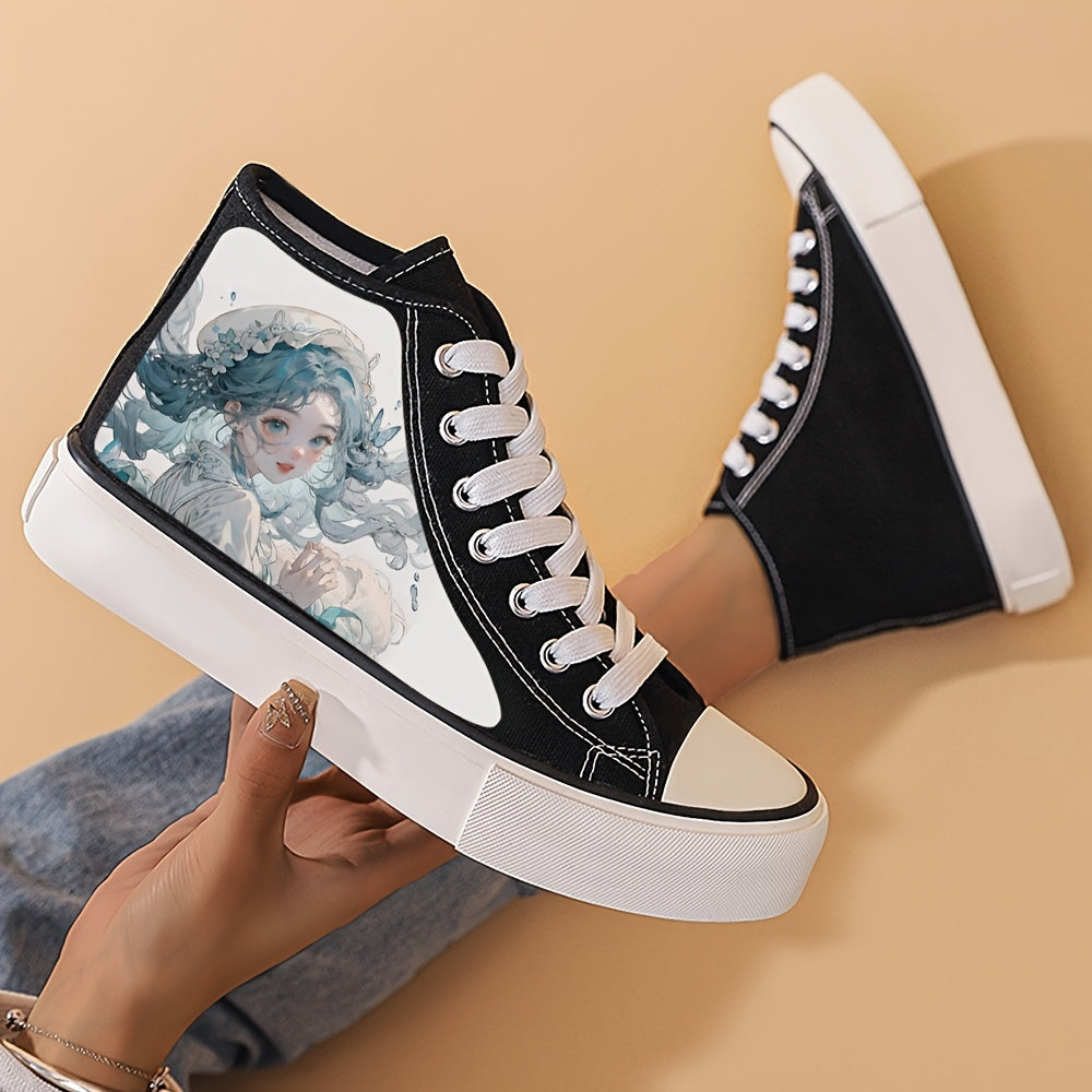 Anime Girl Pattern High Top Canvas Sneakers