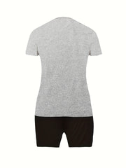 Happy Birthday Print Two Piece Set Short Sleeve Crew Neck Casual T Shirt & Short