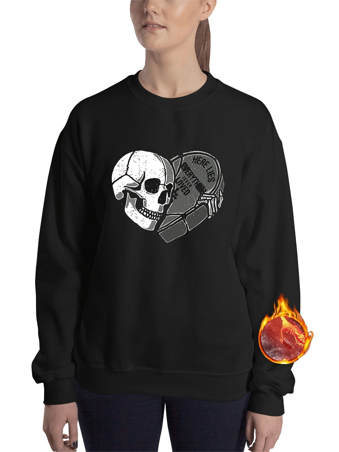 Skeleton Printed Warm Sports Sweatshirts Round Neck Casual Pullover Tops