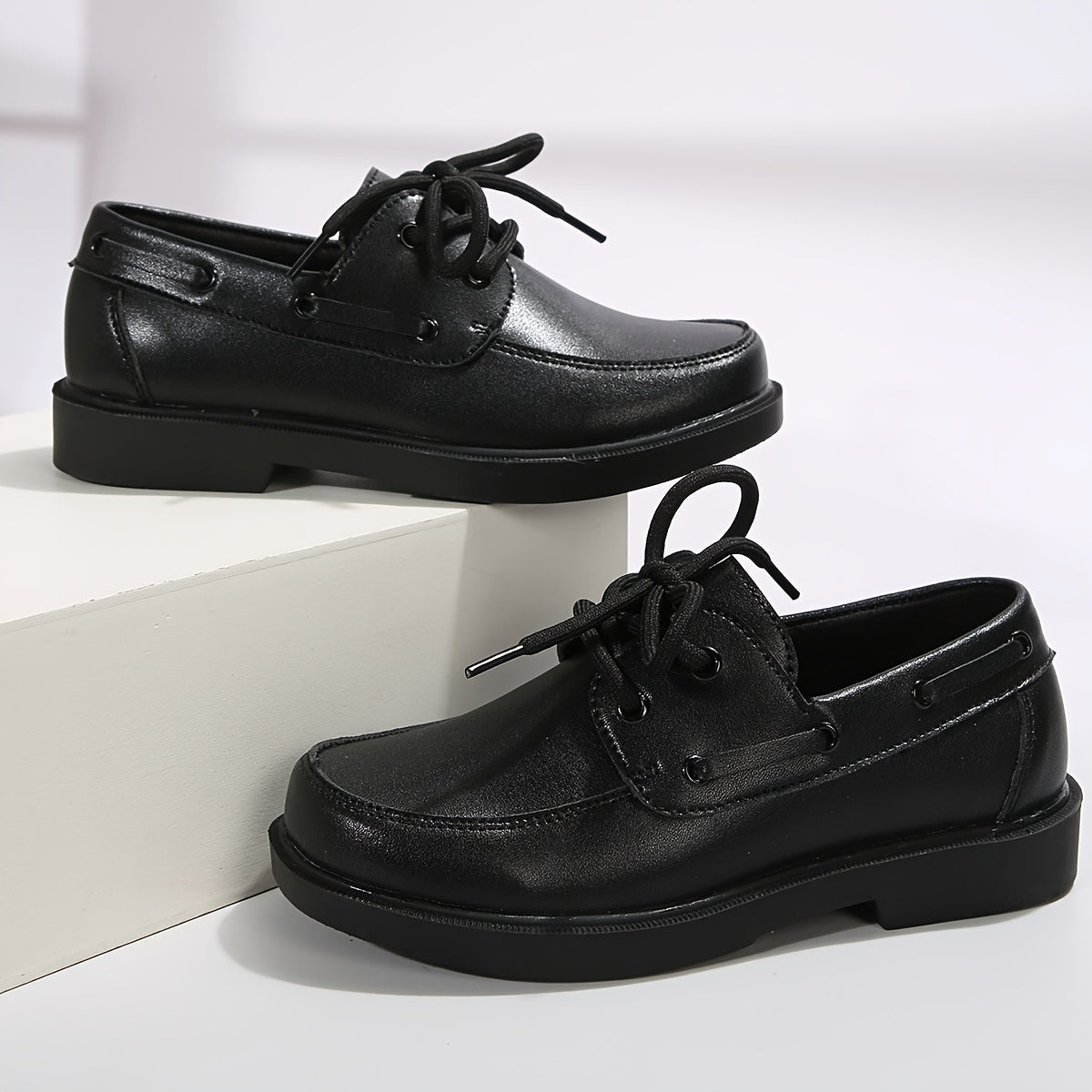 Solid Lace Up Flat Shoes For Girls Lightweight Anti slip Dress Shoes All Seasons