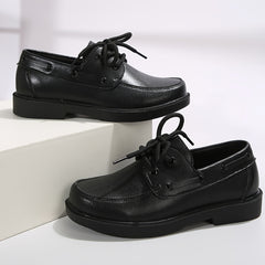 Solid Lace Up Flat Shoes For Girls Lightweight Anti slip Dress Shoes All Seasons