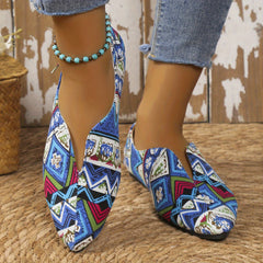 Women's Ethnic Style Printed Flat Shoes Casual Geometric Pattern Point Toe Shoes