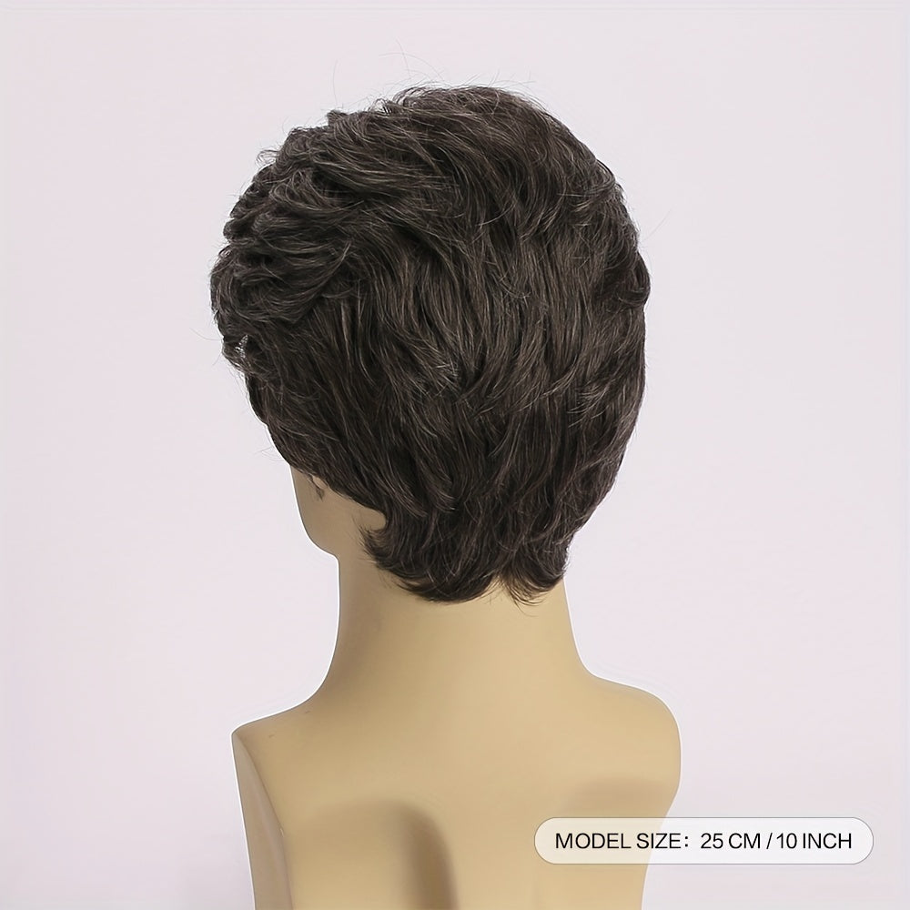 Men's Gray Short Curly Wig Natural Oblique Bangs