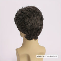 Men's Gray Short Curly Wig Natural Oblique Bangs