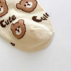 5pairs Girls Kids Bear Pattern Ankle Socks Breathable Low Cut Boat Socks