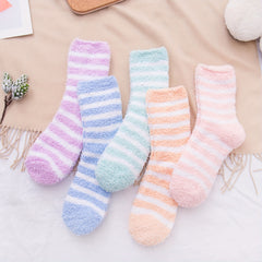 2 Pairs Striped Fuzzy Socks Warm & Soft Home Floor Socks Women's Stockings